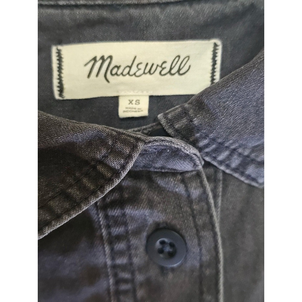 Madewell Popover Shirt Dress XS‎ Black Denim Short Sleeve Relaxed Utility Beach - Picture 6 of 10